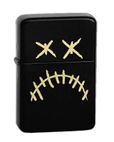 Hat Shark Stitched Skull Face - Laser Engraved Vector KGM Thunderbird Vintage Lighter - Black Matte (Frown)