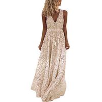 CCatyam Plus Size Dress for Women, Skirt V Neck Dot Print Maxi Tassels Beach Loose Sexy Fashion Yellow