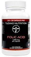 Folic Acid 1000mcg 150 pcs (4+ Month Supply) of Rapidly Disintegrating Capsules, Each with 1000 mcg of Premium Quality & Pure Folic Acid Powder, by TUDIMO