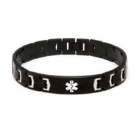 Medical ID Black Stainless Steel Link Bracelet -Diabetes