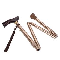 Folding Cane, Adjustable Walking Stick for Men and Women Lightweight Wooden Handle Foldable Elderly Safety Guide Blind Cane Crutch Bronze
