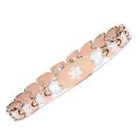 Fashion Rose Tone Double Heart Medical Alert id Bracelet for Women-(7.5)