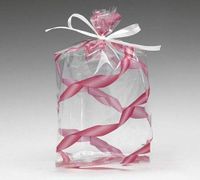 Small Red & Pink Ribbon Twist Striped 7x2x3" Cello Party Treat Food Snack Bags (10 ct)