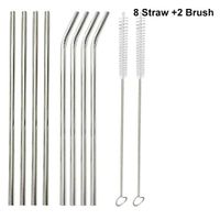 Drinking Straws Reusable Stainless Steel Drinking Straws with Cleaner Brush Tube Straws Wedding Party Drinking Accessories (8 Pcs Straw with 2 brush)
