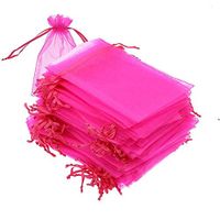 100PCS 5x7 inches Drawstring Organza Bags, Gift Favor Bags, Hot Pink Jewelry Pouches, for Wedding Party Christmas