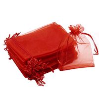 Dealglad 100pcs Drawstring Organza Jewelry Candy Pouch Party Wedding Favor Gift Bags (5x7, Red)