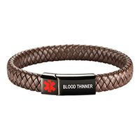 [Engraving]Leather Medical Alert Bracelet - Personalized Medical ID for Men Women Kids Custom Diabetic Alert Bracelet-Brown (21cm(8.26"),Black-Blood thinner)