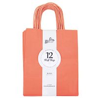 12CT Medium Coral Biodegradable, Food Safe Ink & Paper Kraft, Premium Quality Paper (Sturdy & Thicker), Bag with Colored Sturdy Handle (Medium, Coral)
