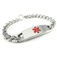 My Identity Doctor - Custom Engraved Medical Alert Bracelet for Kids and Adults - 316L Steel - Small - Red - Wrist Size 8 Inch