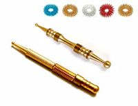 ACS/ACM Sujok Acupressure Probe Compact + Center Roller II Metal Diagnostic Jimmys + 5pcs Sujok Rings Compact Jimmy L – 7.50Cm (Approx 3.0 Inches), Center Roller-Ii L - 8 cm Brass