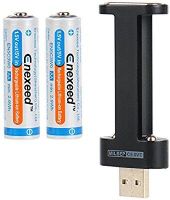 AA Rechargeable Lithium Battery 3000mWh(2000mAh) High-Capacity 1.5V Output AA Rechargeable Batteries (White) 2PCS +USB Charger (Black) 1PCS B1918 No Memory Effect. (AA Batteries) (AA with Led)