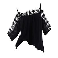 Beihxwe Women Plus Size Solid Strappy Casual Shirt Summer Floral Lace Hollow Out Short Sleeve Summer Tops S-5XL (5XL, Black)