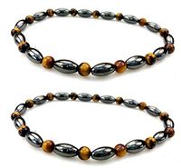Purple Whale 2 pc Magnetic Therapy Hematite Tiger Eye Gemstone Stretch Anklet Bracelet - hb017-9.5-Set