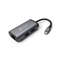 USB C Adapter Hub with Type-C Connector Nylon Braided Cable, Ethernet, 2x USB Type A Ports, Compatible for Apple and PC Devices, Featuring Durable Aluminium Shell (Gray)