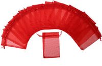 ZUUC Colorful Organza Drawstring Pouch Bag, 5''W x7" L, Pack of 100 (RED)