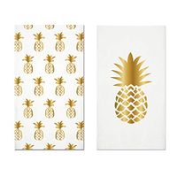 Everyday Bathroom Guest Towels, Disposable Paper Buffet Napkins, Set of 2 Packages of 16 (Gold Pineapple)
