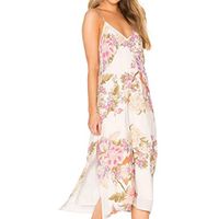 Mlide Women's Wrap V Neck Spaghetti Strap Floral Print Split Beach Casual Dress Sling Holiday Dress,Khaki XXL