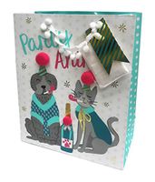 Party Animals Cute Cat & Dog Pom Pom Embellished Novelty Happy Birthday Celebration Gift Bag & Tissue Paper
