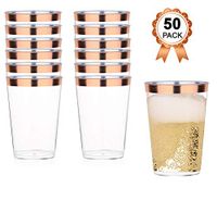 Rose Gold Plastic Cups | 12 Oz. 50 Pack Clear Plastic Cups Durable Perfect Size | Rose Gold Rimmed Stylish Party Plastic Cups | Elegant Plastic Champagne Glasses | Fancy Rose Gold Party Decorations