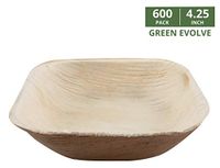 Green Evolve 810017651894 4.25-inch Square Palm Leaf Set (600 Pack) | Heavy Duty Ecofriendly Disposable Dinnerware Bowls, Light Brown