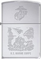 U.S. Marine Corps USMC Globe & Anchor Raising the US Flag Logo Chrome Shiny Silver Lighter (Empty)