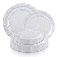 Elegant Disposable Plastic Heavy Duty Party Plates 240 Count - 120 Pcs Round Clear Nice Dinner Plates + 120 Pcs Fancy Dessert Salad Plates Combo Set For Wedding, Thanksgiving, Birthday & All Occasions
