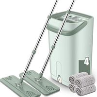 ZCXBHD Mop and Bucket System Set, Fiber replacement Pads 360 DEGREE Cleaner Sweeper Double pole 2 Chamber With drain hole Complete Keeps Your Hands clean for all Floor Self Cleaning (Color : Green)