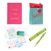 Inspirational Gift Set with pink writing Journal, Box of Blessings, Pen and Bag