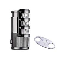 Cigar Cutter and Lighter Set, Cigar Punch Lighter Triple Jet Flame Butane Cigarette Torch Lighter (Silver)