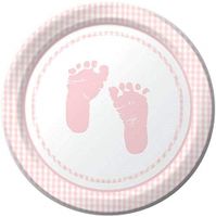 16 count Pink Baby Footprints 9 inch Paper Lunch Plates baby shower birthday
