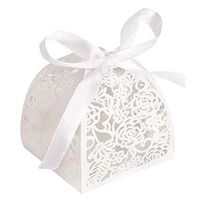 YOZATIA 50pcs Laser Cut Rose Candy Boxes, 2.6 x 2.6 x 2.8 Inches Gift Boxes for Anniverary Party Wedding Favor(White)