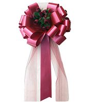Burgundy Pull Bows with Tulle Tails and Rosebuds - 8" Wide, Set of 6, Wedding Pew Bows, Aisle Decoration, Reception, Anniversary, Christmas, Valentine's Day, Birthday, Party, Fundraiser, School Dance