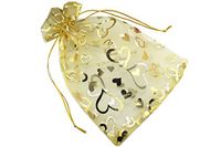 QIANHAILIZZ 100 Pack 7 x 9 Inch Drawstring Flower Heart Bags Organza Jewelry Gift Pouch Candy Pouch Drawstring Wedding Favor Bags (Gold Heart)
