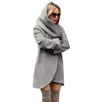 GoodLock Women Woolen Hooded Thin Coat Ladies Loose Casual Hoodies Jacket Overcoat Tops (Black, Small)