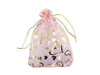 QIANHAILIZZ 5 x 7 Inch 100 Heart Organza Jewelry Gift Pouch Candy Pouch Flower Drawstring Wedding Favor Bags (Pink Heart)