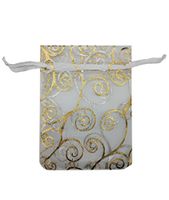 Ankirol 100pcs Sheer Organza Favor Bags for Wedding Baby Shower Rattan Print Gift Bags Samples Display Drawstring Pouches (3x4, White)