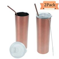 Xgood 2 Pieces Stainless Steel Skinny Tumbler 20 oz Double-Insulated Water Cup with Straws Reusable Tumbler Cup with Lid for Outdoor/Indoor Hot/Cold Water with Cleaning Brush (Rose-gold)