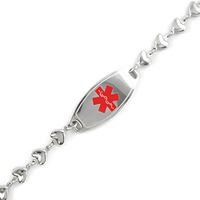 My Identity Doctor Custom Engraved Womens Medical Bracelet, Steel 6mm Heart Chain, Medium - Red - Wrist Size 6.5 Inch