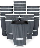 Glowcoast Disposable Coffee Cups With Lids - 12 oz To Go Coffee Cup With Lid (90 Set). Durable Togo Travel Paper Hot Cups Insulated For Hot and Cold Beverage Drinks, No Sleeves Needed (Dusk Grey)