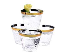 Gold-Rimmed Clear Plastic Cups 100 pcs | Disposable Clear Plastic Wine Glasses | 9 Oz Solo Cups | Dixie Cups for Weddings, Birthday, Party and Bridal Showers | Sturdy Drinking Cups | Desert Tumblers