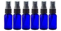 WALLER PAA Glass Spray Bottles - 6 Piece 1oz Cobalt Blue Small Glass Bottles Black Sprayer