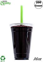 Clear Plastic Disposable Cups with Lids and Smoothie Straws 200 count - 16 oz (ounces) Clear PET Cup for Smoothies, Protein Shakes, Bubble Tea, Iced Coffee, Boba, Fresh Juice, Meal Prep, Party Cup