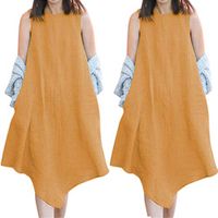 Sleeveless Irregular Dress Women,Mosunx Clothing A Line O-Neck Solid Simple Hide Tummy Loose Sundress Blouse Tank Top (Small, Khaki)