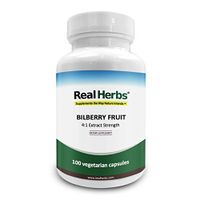 Real Herbs Bilberry Extract - Derived from 1,500mg of Bilberry Fruit with 4 : 1 Extract Strength - Promotes Vision & Blood Circulation, Improves Cardiovascular Health - 100 Vegetarian Capsules
