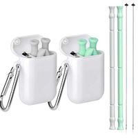 Collapsible Silicone Straws, Portable Reusable Straw Make by Food Grade Silicone, BPA FREE With Case and Cleaning Brush, Foldable for Travel Office, Folding 30 & 20 oz Tumbler Compatible (Green+Gray)