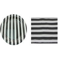 Youmewell Disposable Paper Party Supplies Set Paper Napkins 40 Pcs Round Paper Plates 24 Count Black Striped
