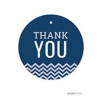 Andaz Round Circle Gift Tags, Chevron Style, Thank You, Navy Blue, 24-Pack, For Nautical Ocean Sea Sailor Themed Party Favors