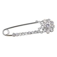Fashion Flower Rhinestone Brooch Badge Jewelry Bouquet Large Safety Pin Gift Daily Beauty Party Girls Woman Girl Jewerly Style Womans | Color - Silver