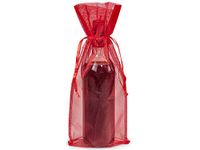 Organza Wine Bags- Red Organza Wine Bags 6-1/2x15" with Satin Drawstrings (6 Packs; 10 Bags Per Pack) - WRAPS-B61512