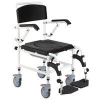 Mobility Assist Waterproof Commode Transfer Wheelchair Toilet Shower Chair Aluminum Frame Padded Plastic Seat Backrest Detachable Bucket and Seat Adjustable Seat Height Ideal for Elderly Or Disabled